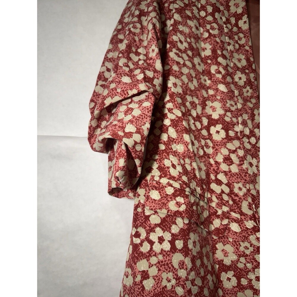 ODDI Floral Open Front Blazer Jacket Red White Pink Ruched 3/4 Sleeve Sz Small - Picture 6 of 11